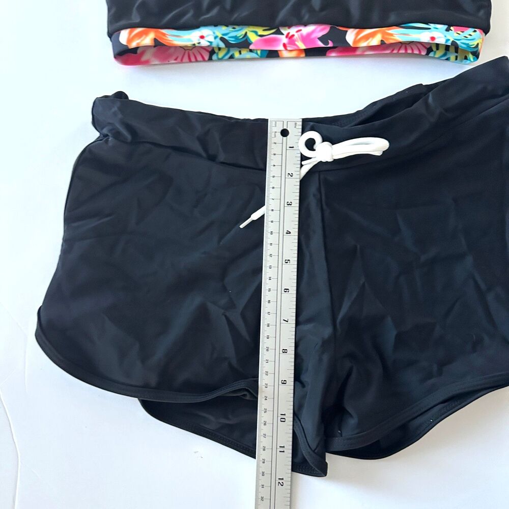 black tankini swimsuit set racerback top high waisted shorts s/m sporty color - Picture 6 of 6